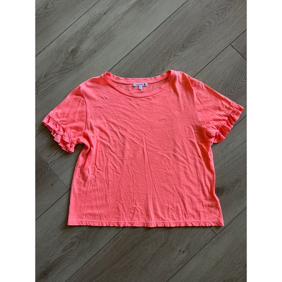 SUNDRY Ruffle Sleeve Tee Coral Pink Short Sleeve Casual Top - Picture 1 of 5